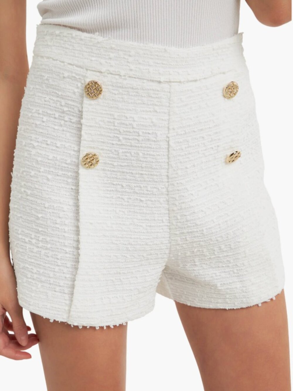 NWT Endless Rose | Double Button Tweed Shorts in White | Size Large